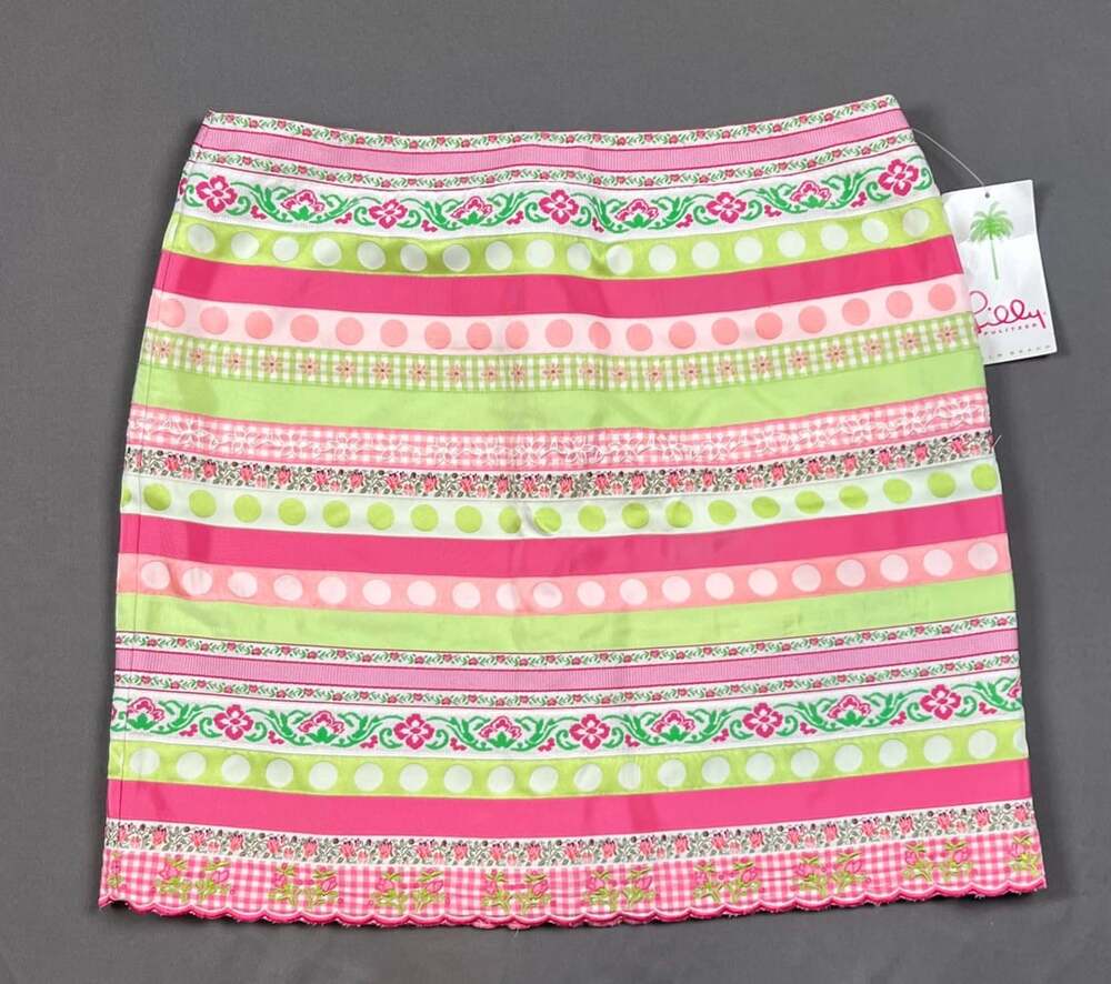 Lilly Pulitzer Flirty Skirt Size 12 Multi Ribbon Stripe Scallop Hem NWT